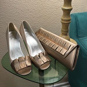 7.5 stuart weitzman champagne heels with bag